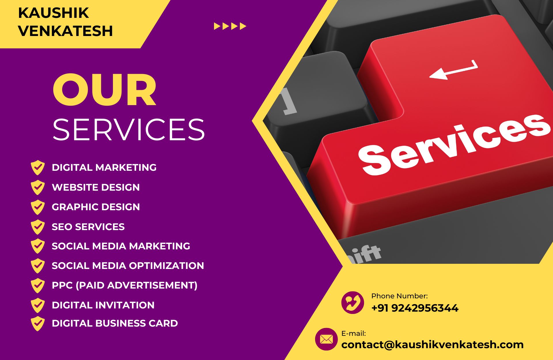 Kaushik Venkatesh Services Services rendered by Kaushik Venkatesh - Web & Media Developers